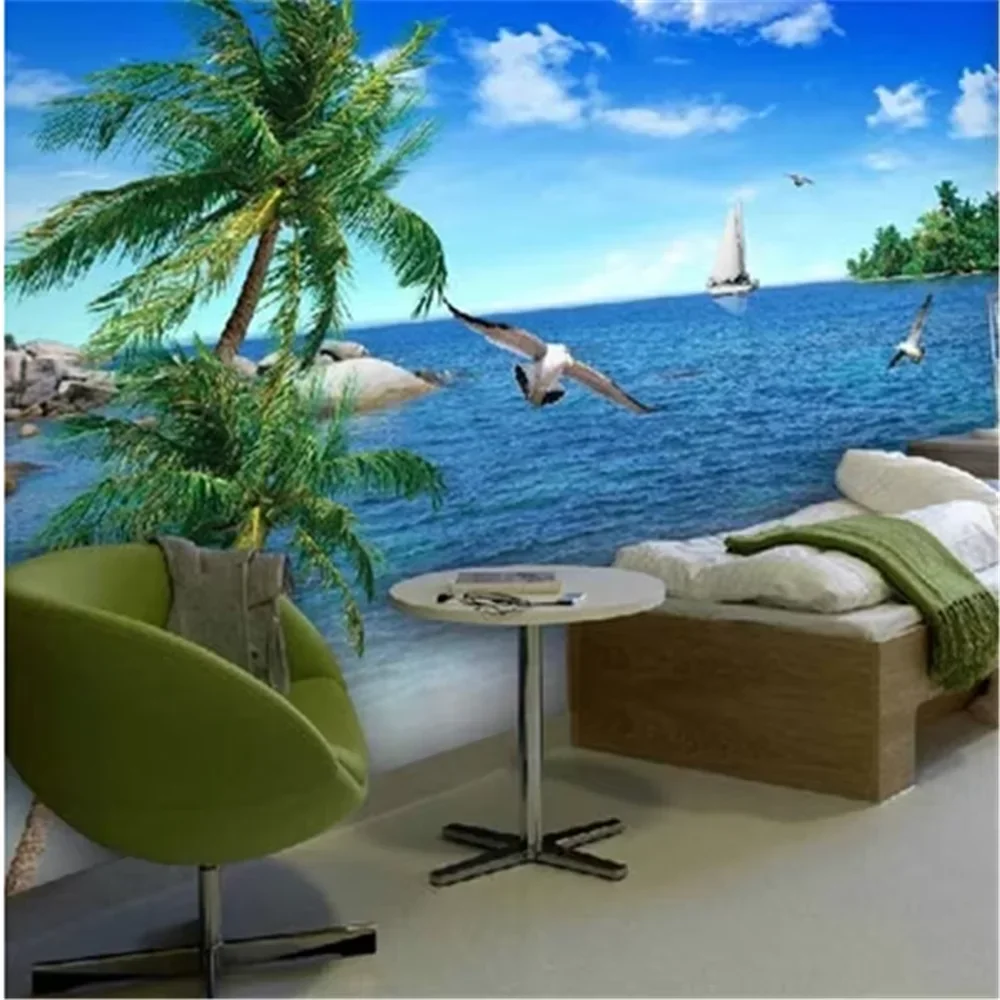 Custom 3d photo wallpaper Palm beach scenery sea beach sofa TV background mood nature mural wall paper for living room