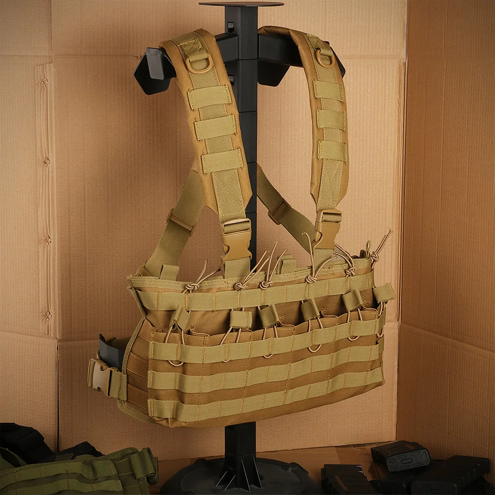 軍用タクティカルベスト AK M4 AR マガジンポーチ付き クイックリリース ハンティングベスト 調節可能な MOLLE チェストリグ CS エアガン訓練用