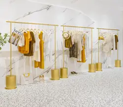 Hanger, clothing store dedicated iron gold floor light luxury clothing shelf, women's clothing store display shelf