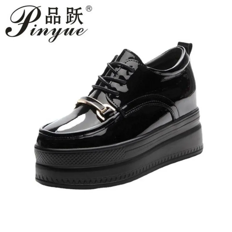 7cm in vera pelle verniciata scarpe da donna mocassini Platform Sneakers scarpe con zeppa tacco nascosto scarpe traspiranti primavera estate