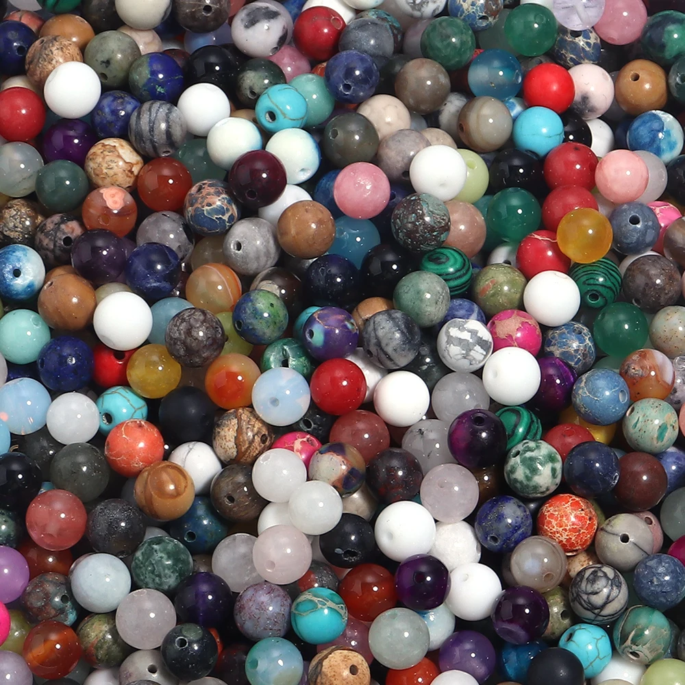 50-100 قطعة 4 6 8 مللي متر الحجر الطبيعي لون عشوائي الخرز المستديرة مع ثقوب فضفاض العقيق خرز كريستالي لصنع المجوهرات DIY بها بنفسك اكسسوارات #4