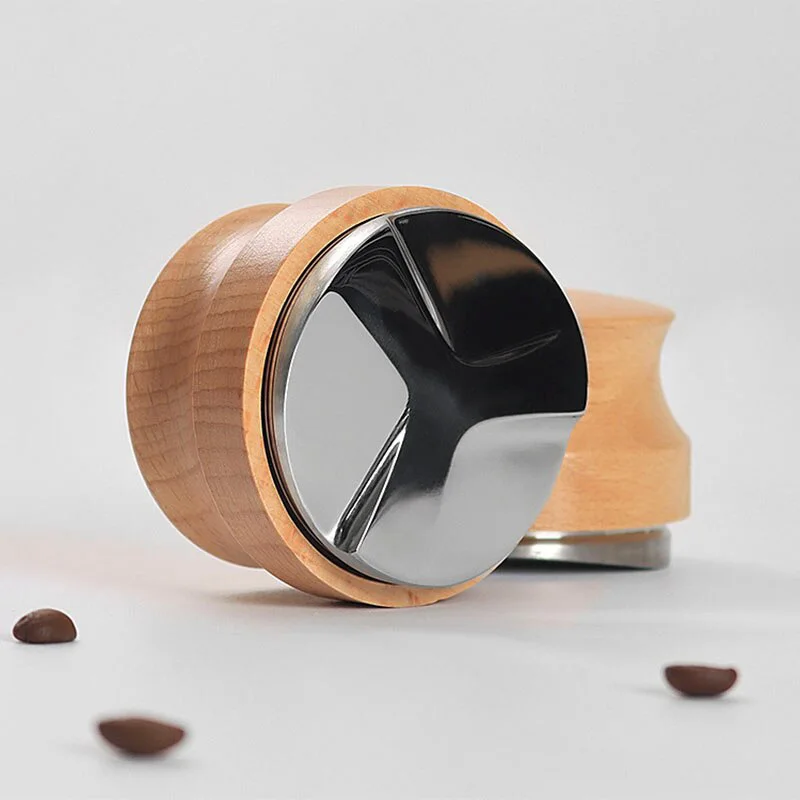 1PC 51/53/58mm Coffee Distributor, Espresso Hand Tamper, Adjustable Depth Stainless Steel Coffee Tamper with Beech Wooden Handle