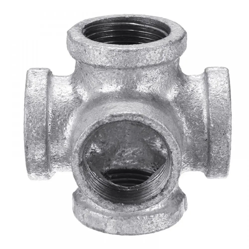 5 Way Cross Pipe Fitting Malleable Iron Galvanized Female Tube Connector 1/2 Inch