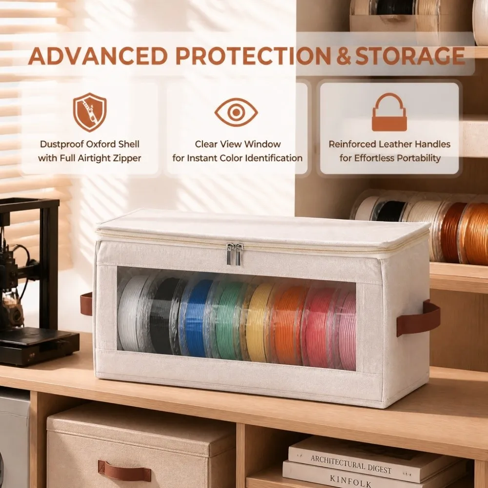 Foldable Filament Storage Box Water Proof Oxford Fabric Zipper Cover Closure 3D Printer Filament Storage Clear Front Window