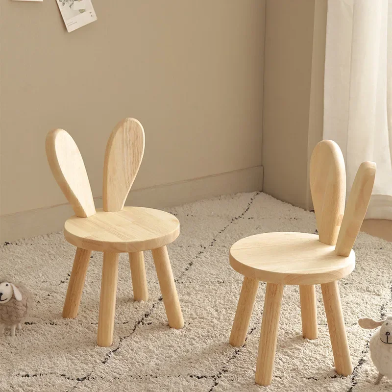 

Solid Wood Small Stool Rabbit Ears Backrest Children's Chair Changing Shoes Bench Kindergarten Living Room Nordic Furniture