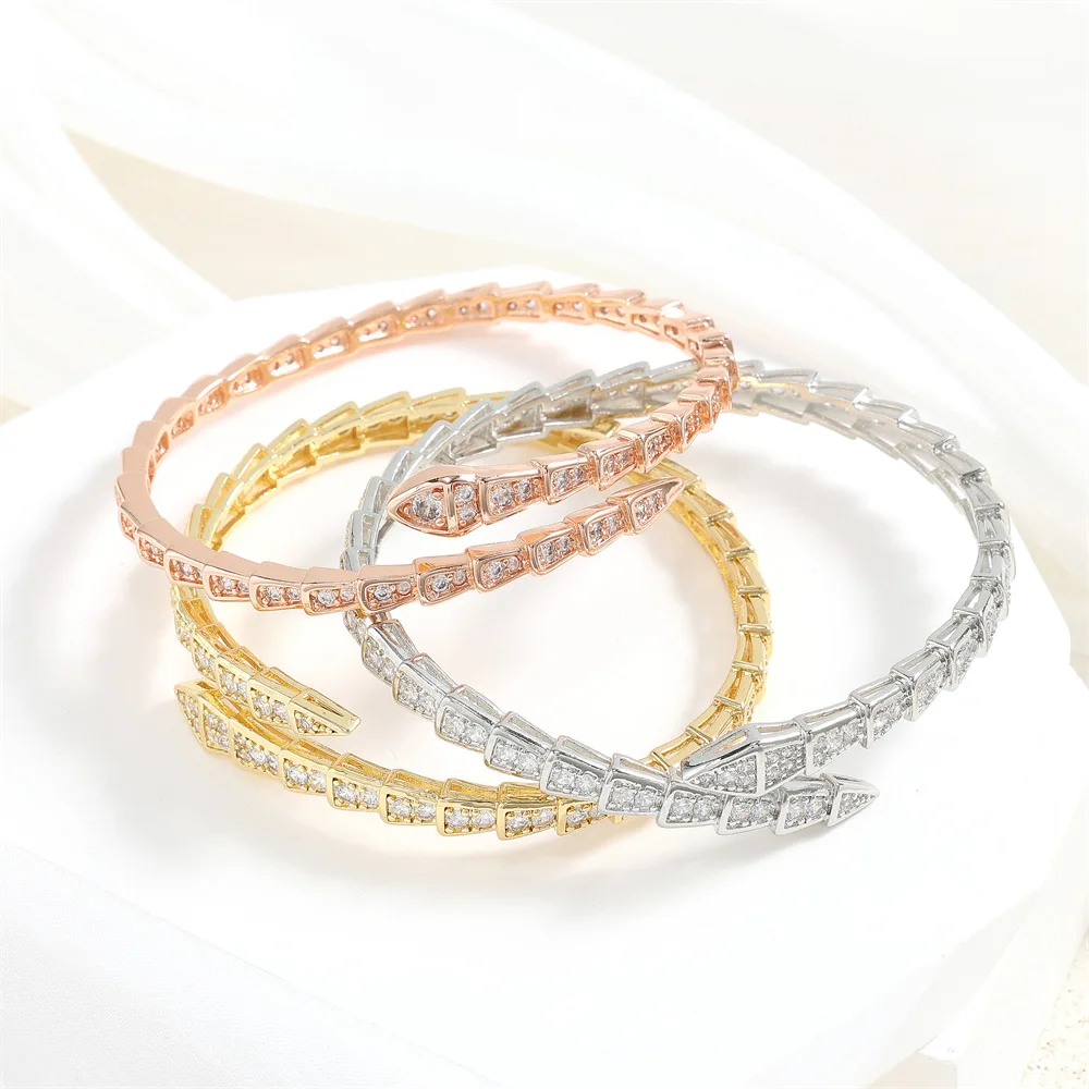 Fashionable Shining Snake Bone Open Bracelet Exquisite Women's Wedding Party Accessories Gifts