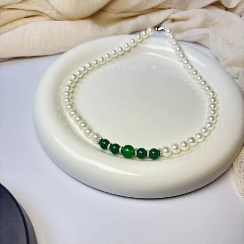 

Natural Australian -of-pearl necklace women, gift for mom, S925 silver ingot clasp chalcedony choker, Mother's Day gif