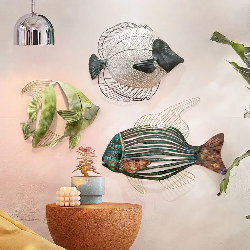 

Mediterranean wall three-dimensional iron wall decoration Fish pendant children's room wall hanging decoration