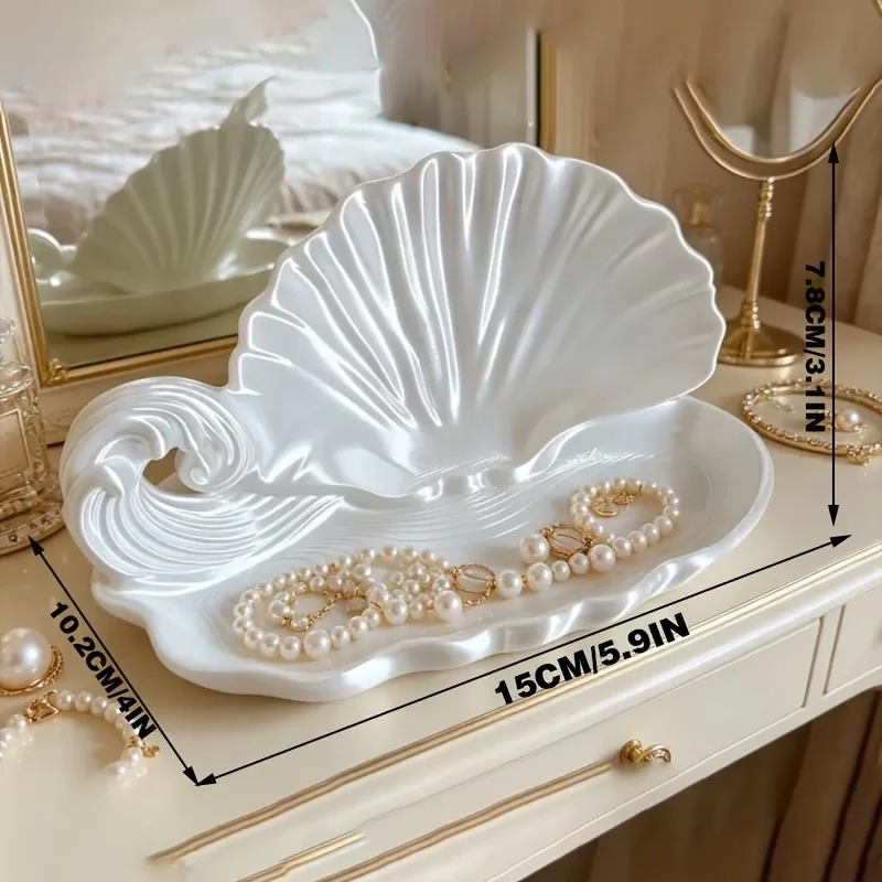 Shell Jewelry Tray Organizer Wave Shell Shape Resin Jewelry Display Plate Desk Storage Tray for Ring Necklace Earring
