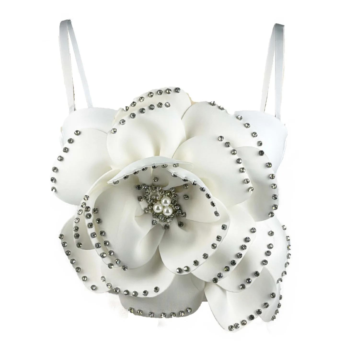 New European and American style large flower multi-layer nail bead high-end design fishbone bra, sexy sweet suspender