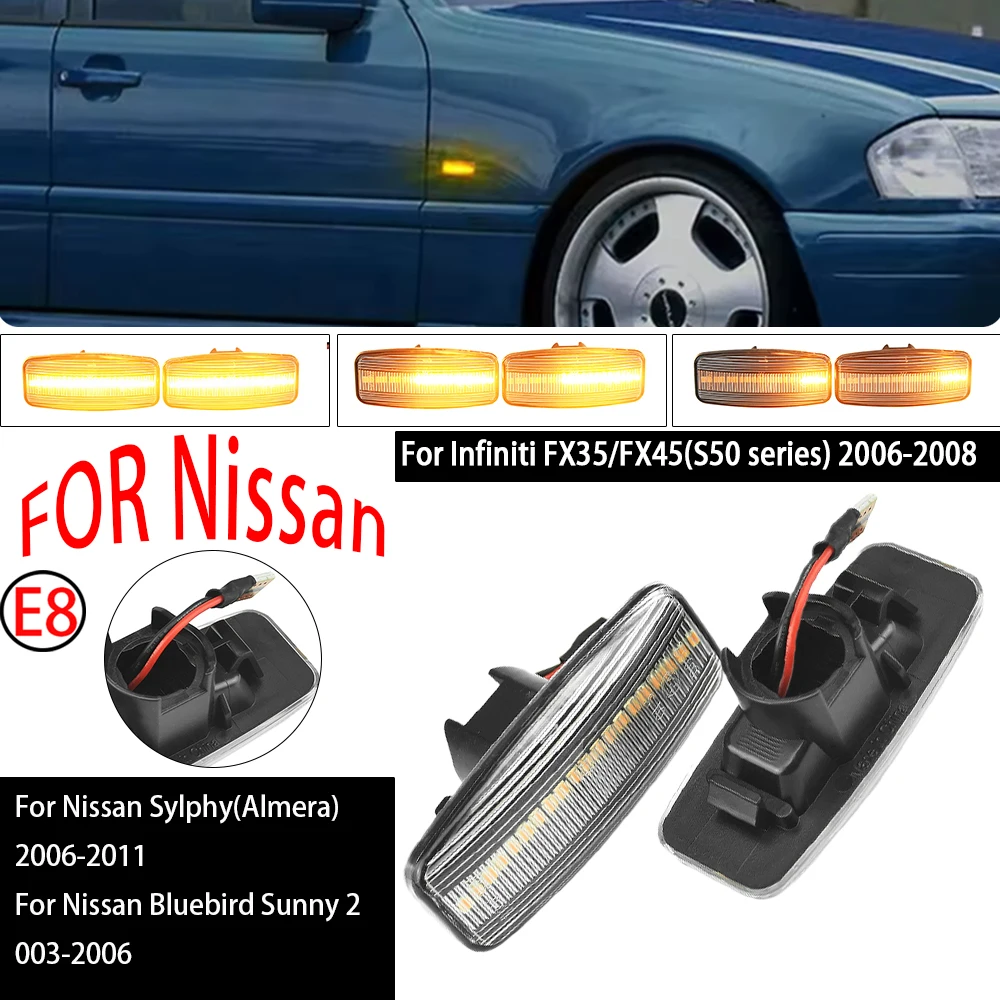 Amber LED Dynamic Side Marker Lights Turn Signal Fit For Nissan Bluebird Sunny For Infiniti M35/M45(Y50 series)