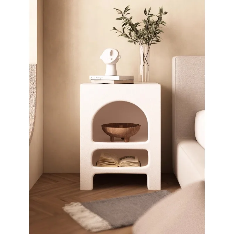 Cream wind bedside table simple modern small sofa side few white storage locker French arched bedside table