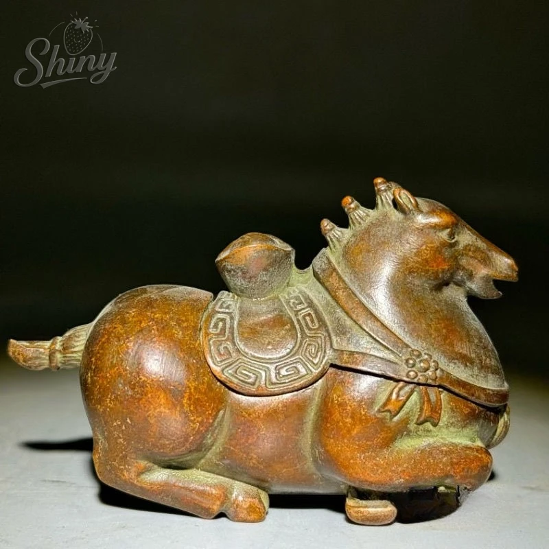 Antique Chinese Copper Bronze Incense Burner Tang Horse Statue Fengshui Ornament Collection Sculpture