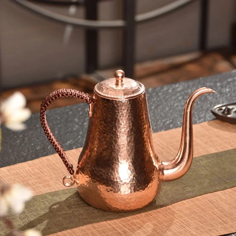 Copper Kettle Pot Fine Mouth  Pure Handmade Hammer Pattern Kettle Crane Mouth Coffee Water Pot 1 Liter Kitchen Oil Pot