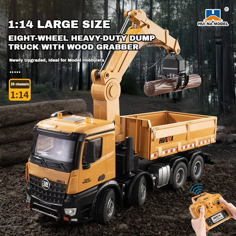 

Huina 1/14 RC Crane Truck 26CH 8-колесный сверхмощный самосвал из сплава с деревянным захватом, дистанционное управление, строительная машина, детские игрушки для мальчиков