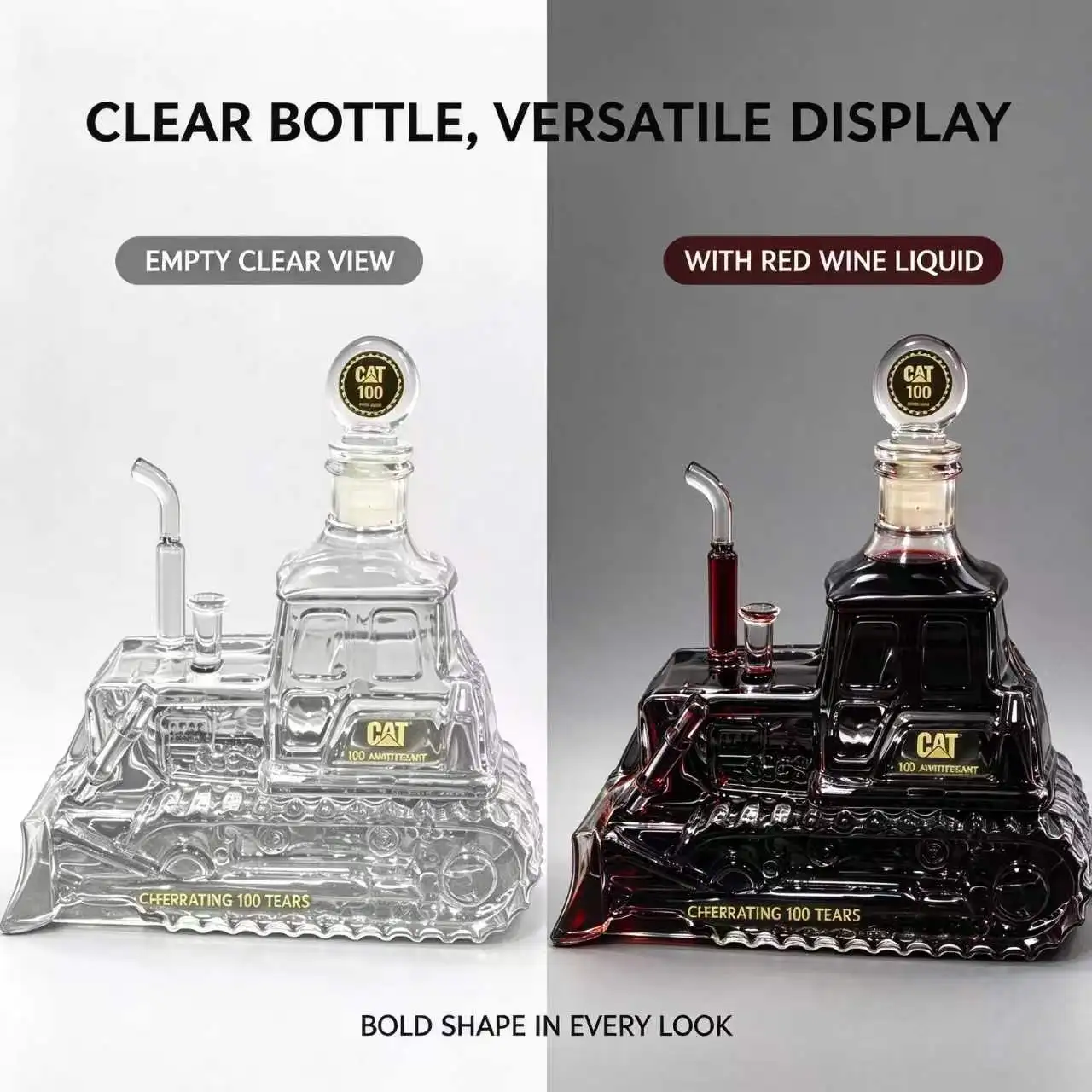 Creative Bulldozer Model Glass Decanter Clear Wine Bottle for Whiskey Brandy Vodka Bar Desktop Decoration Unique Gift Idea