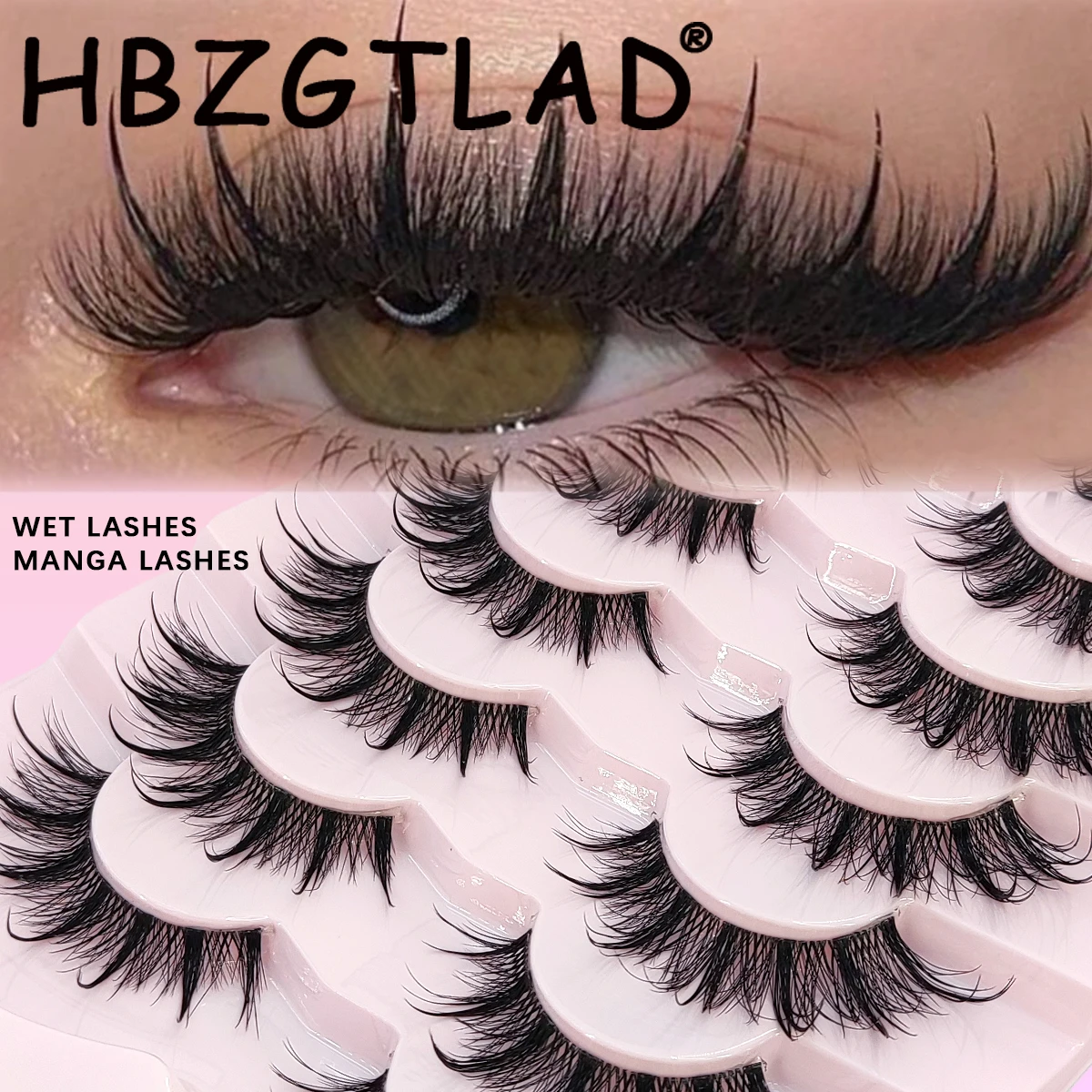 HBZGTLAD 5/7 pairs of moisturizing false eyelashes cosplay natural and lightweight fairy cross fluffy eyelashes extended eyelash