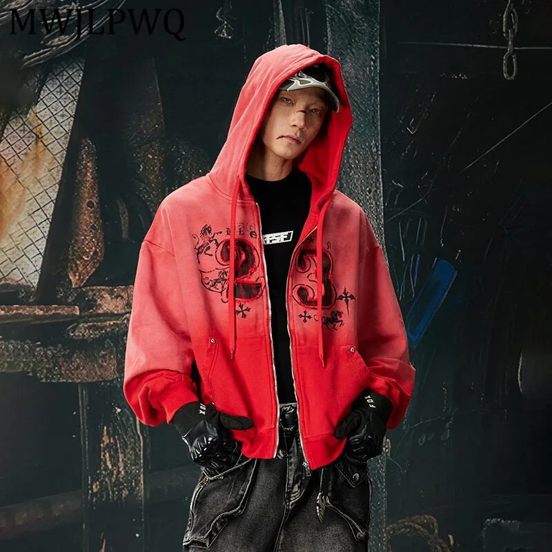 

MWJLPWQ Men's New Washed Distressed Embroidered Plaid Sweatshirt Hiphop Street Color-Blocking Short Hooded Casual Tops 13883