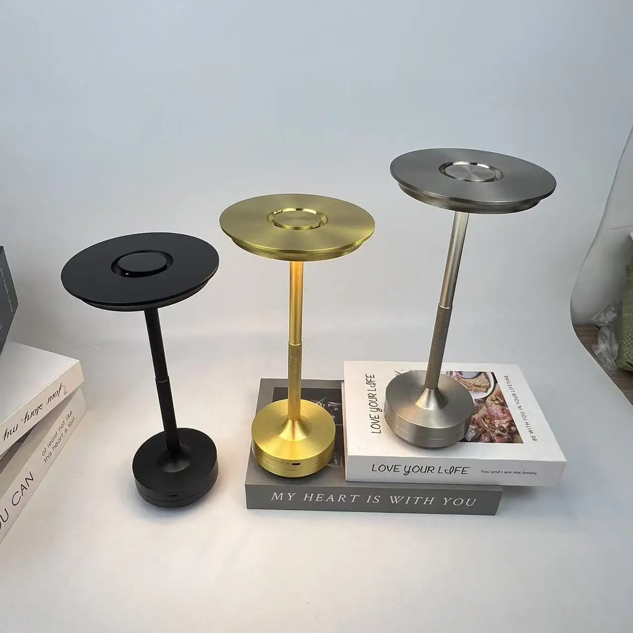 USB Rechargeable Cordless Desk Lamp with 3 Color Modes & Brightness Adjustment Touch Sensor Battery Powered Light round Shade