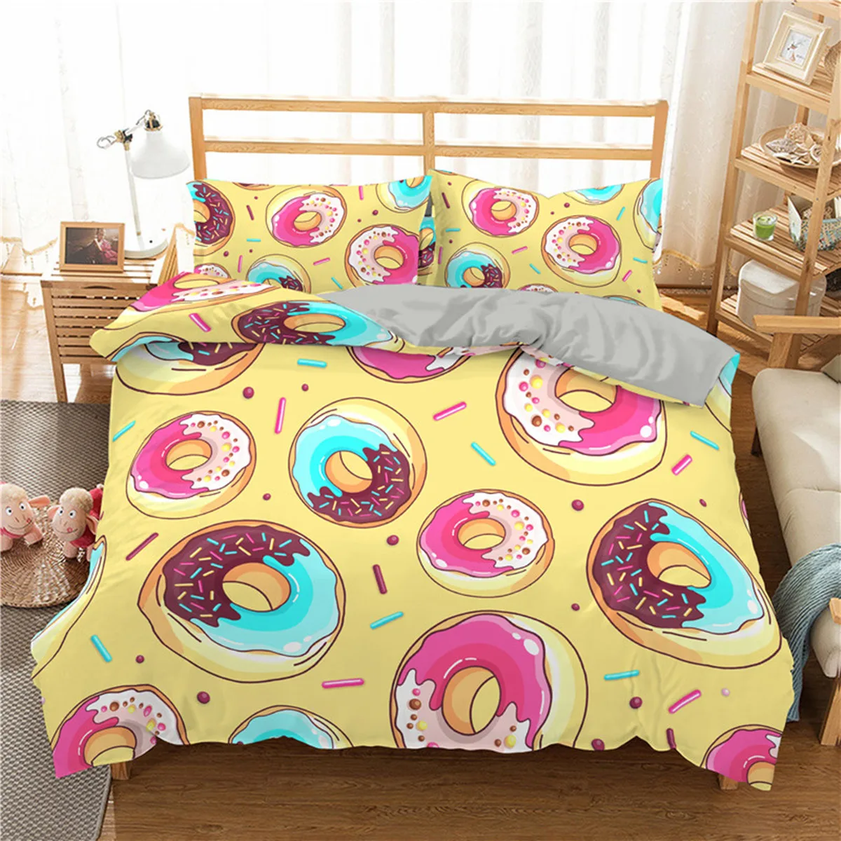 

Colorful Donut Duvet Cover Cartoon Sweet Chocolate Dessert for Kids Girls Food Theme Bedroom Decorations Polyester Quilt Cover