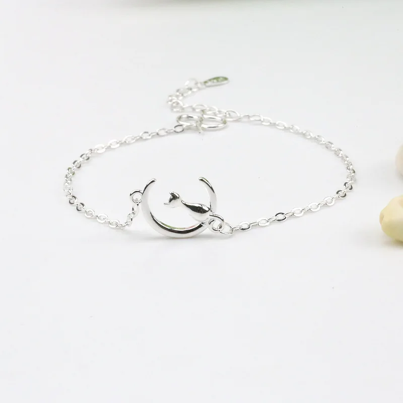 Thick Sterling Silver Color Anklets for Women Foot Leg Chain Link Cat and Moon Bracelet Beach Accessories Fashion Jewelry