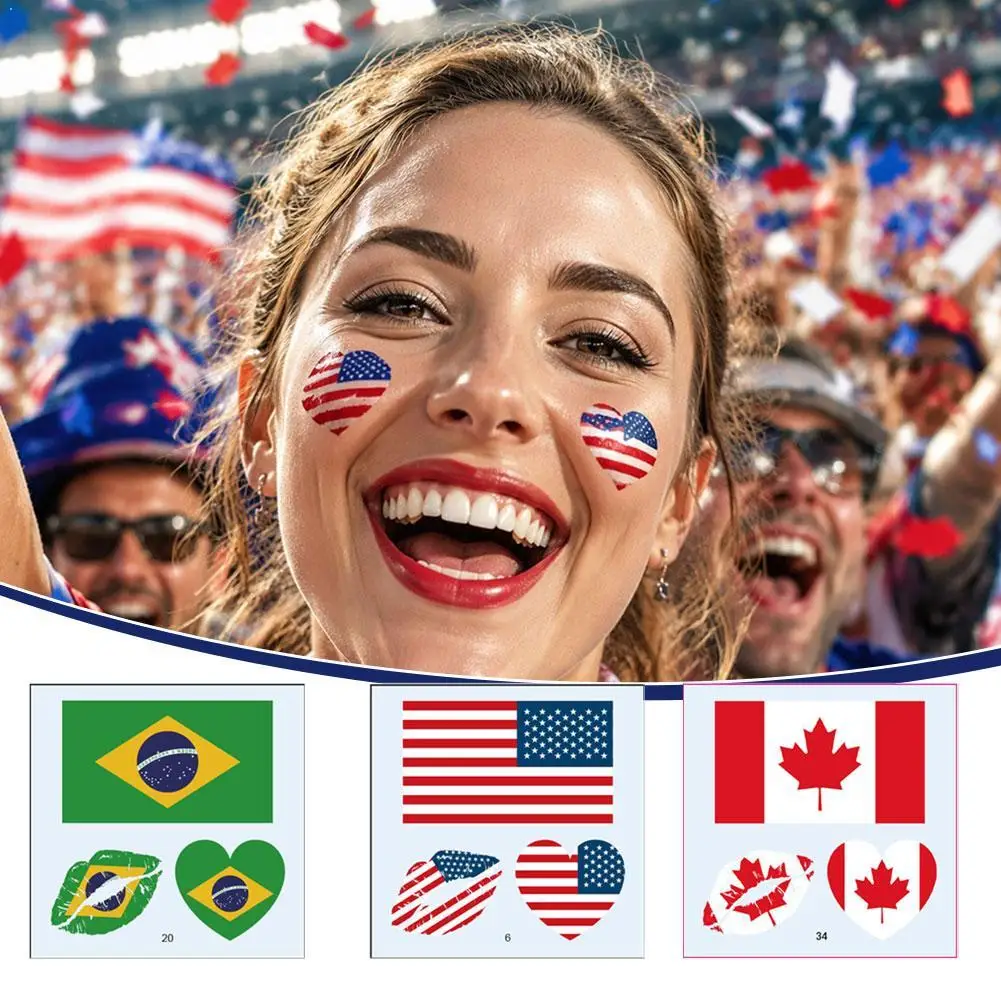 National Flag Tattoo Stickers Temporary Tattoos Waterproof Face Sticker Body Art Decals For Soccer Match Fans Cheering 10Pcs