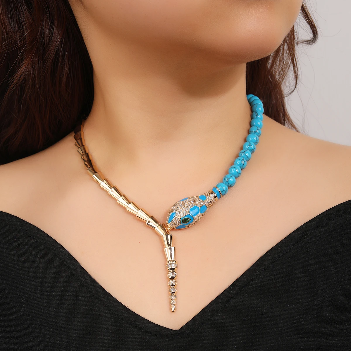 

Fashion High Quality Cubic Zirconia Animal Snake Necklace Women Party Jewelry Costume Accessories SE-CN11534