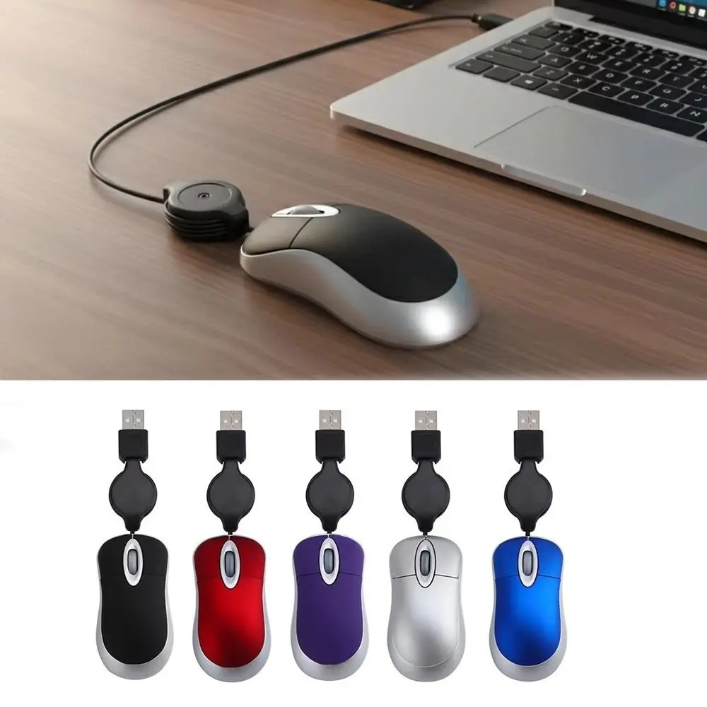 Retractable Cable USB Wired Mouse Portable Plug-and-Play mini Retractable Mouse Lightweight Ergonomic Shape Computer Mice