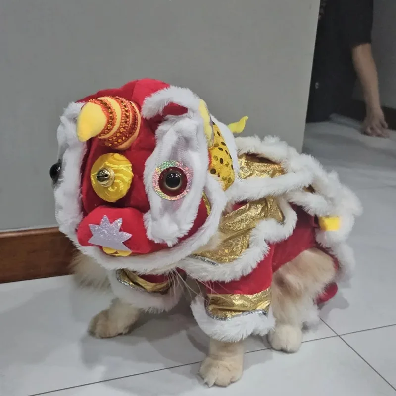 

New Year's Pet Funny Dog Clothes Chinese Costume Dragon Dance Lion Dog Party Lion Dance Red Cosplay Festive Lucky Cat Clothes