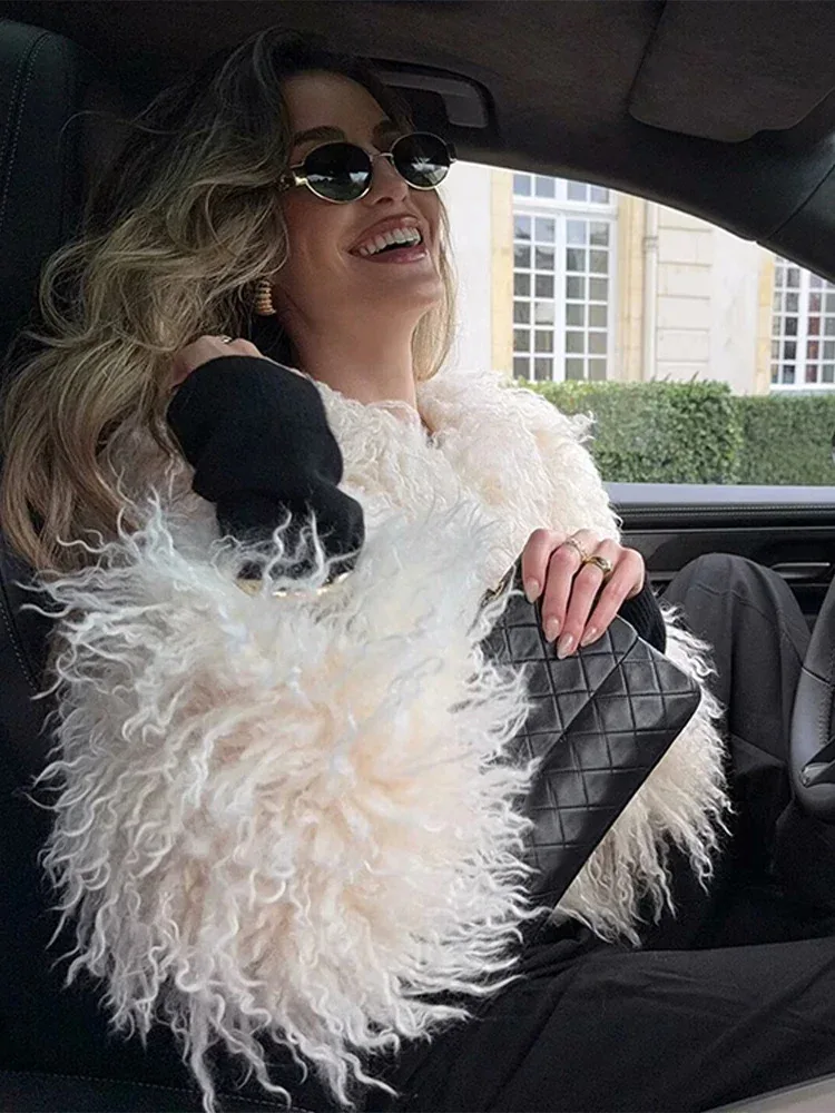 معطف نسائي من فرو الثعلب الصناعي المنفوش معطف شتوي فضفاض فاخر بأكمام طويلة وخصر عالي معطف نسائي خارجي 2026 #2