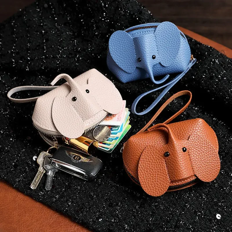 

New pendant women's key bag creative card leather baby elephant change zipper hand twist lipstick storage bag