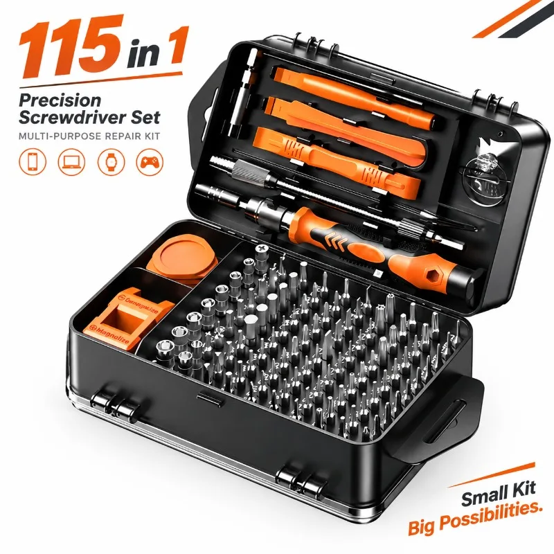 115-in-1 Precision Screwdriver Set CR-V Steel Magnetic Repair Kit for Phone Computer Watch Electronics with Portable Storage Box