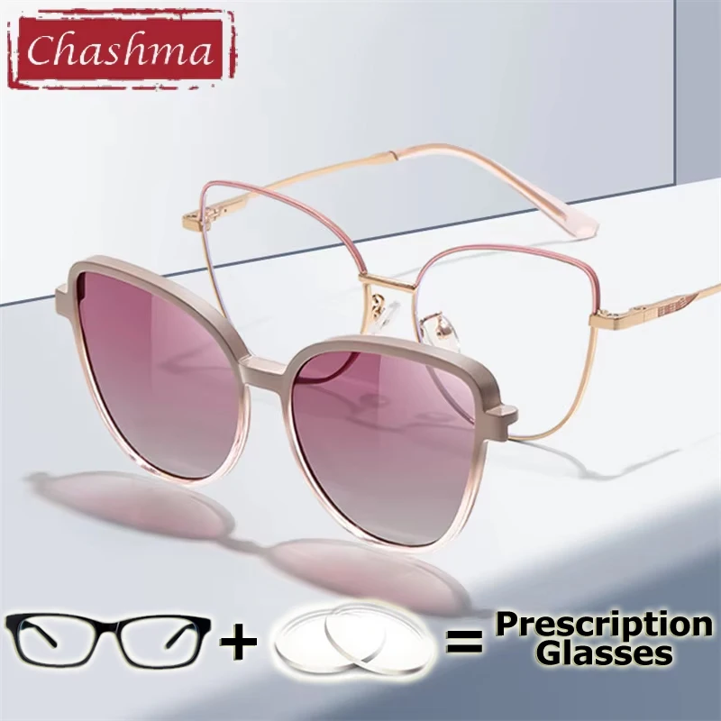 

Chashma Prescription Glasses Women Cat Eye Clips on Eyeglasses Magnetic Frames Myopia Driving Optical Lenses Multifocal Recipe