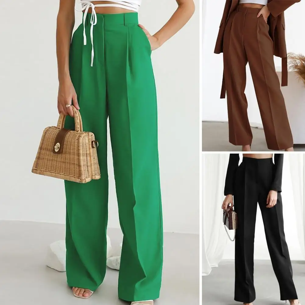 Solid Color Women Pants Pleated Draped Wide Leg Trousers Zipper Fly Work Business High Waisted Dress Cargo Pants Lady Suit Pants