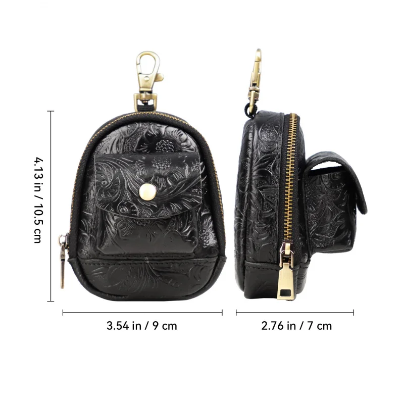 Retro Durable Knapsack Cow Leather Top-grain Leather Coins Holder Zipper Pouches Keys Data Cable Bluetooth Earphone Bag