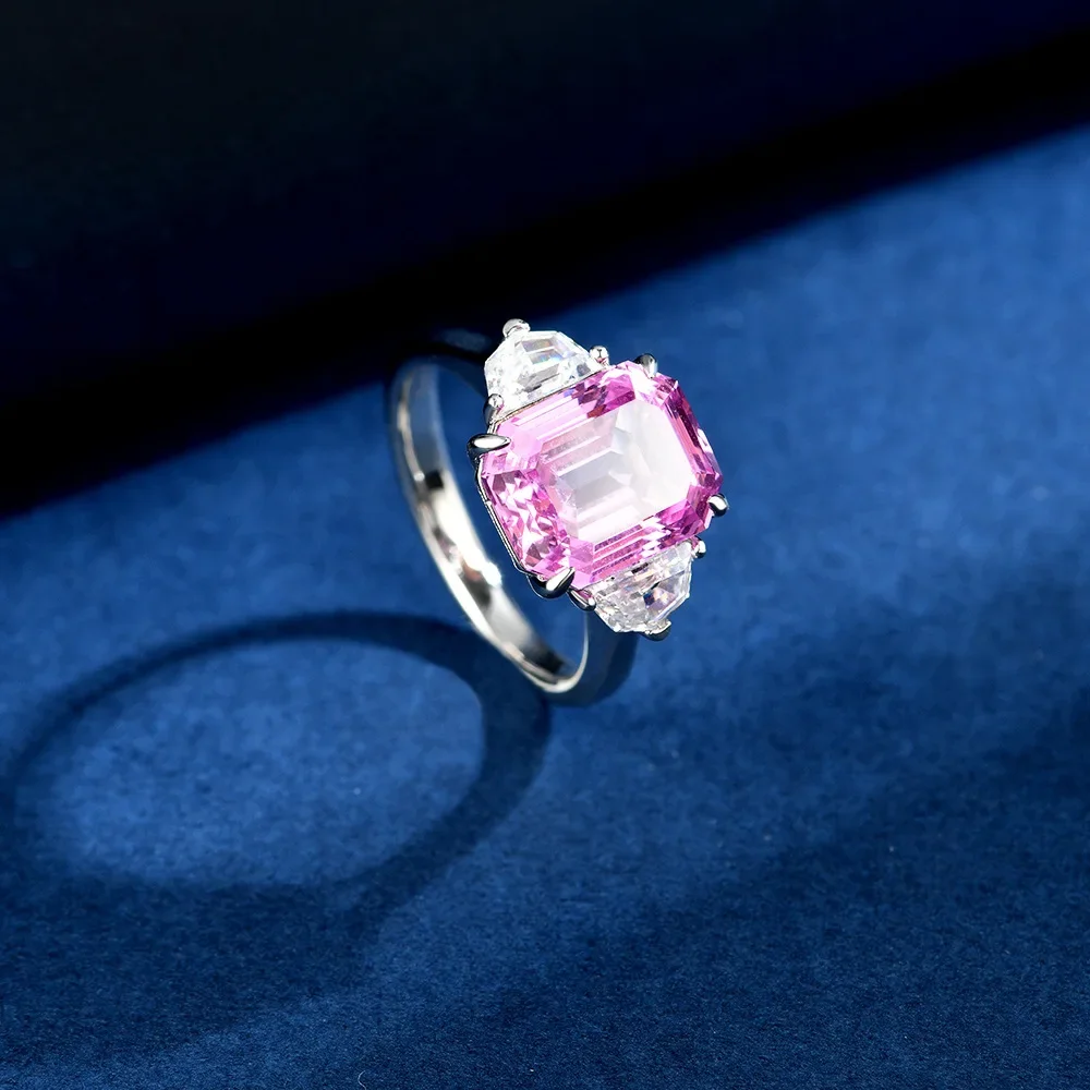 2025 S925 الفضة s925 الفضة 9*11 مستطيلة الوردي 2.5 قيراط العصرية والطازجة المرأة خاتم مجوهرات الزفاف #2