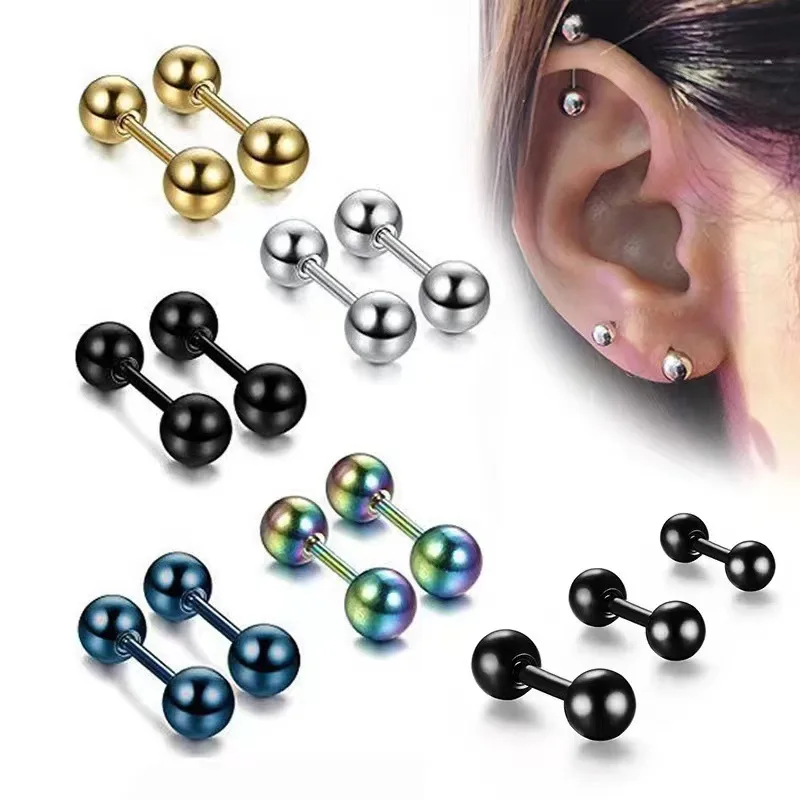 1Pair 16G Stainless Steel Barbell Stud Earrings, Various Colors Cartilage Tragus Conch Forward Helix Piercing Jewelry