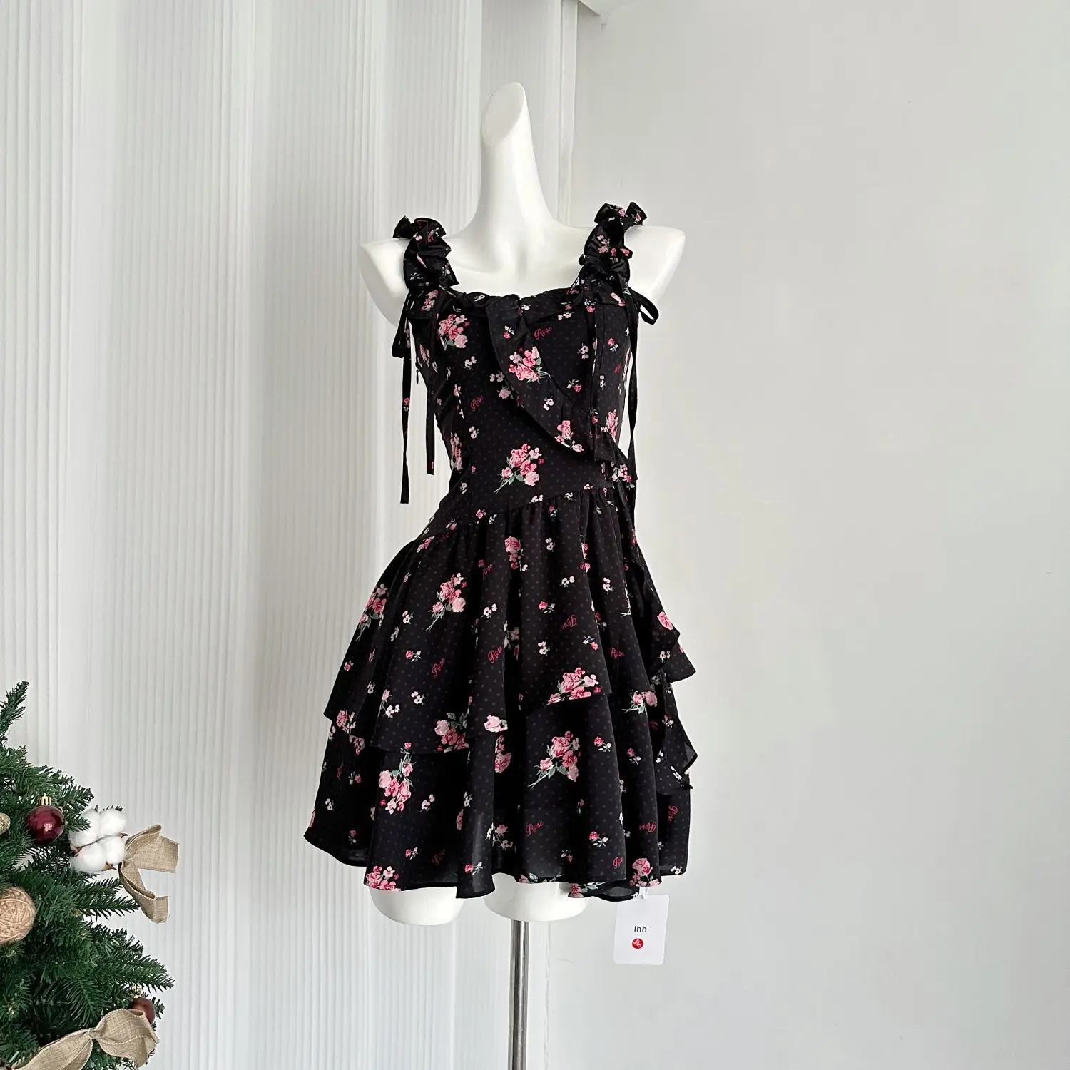 Suspender Dress Black Pink Print American Vintage Y2k Gothic Mini Dress Summer Women Print Sleeveless Camisole Short Dress