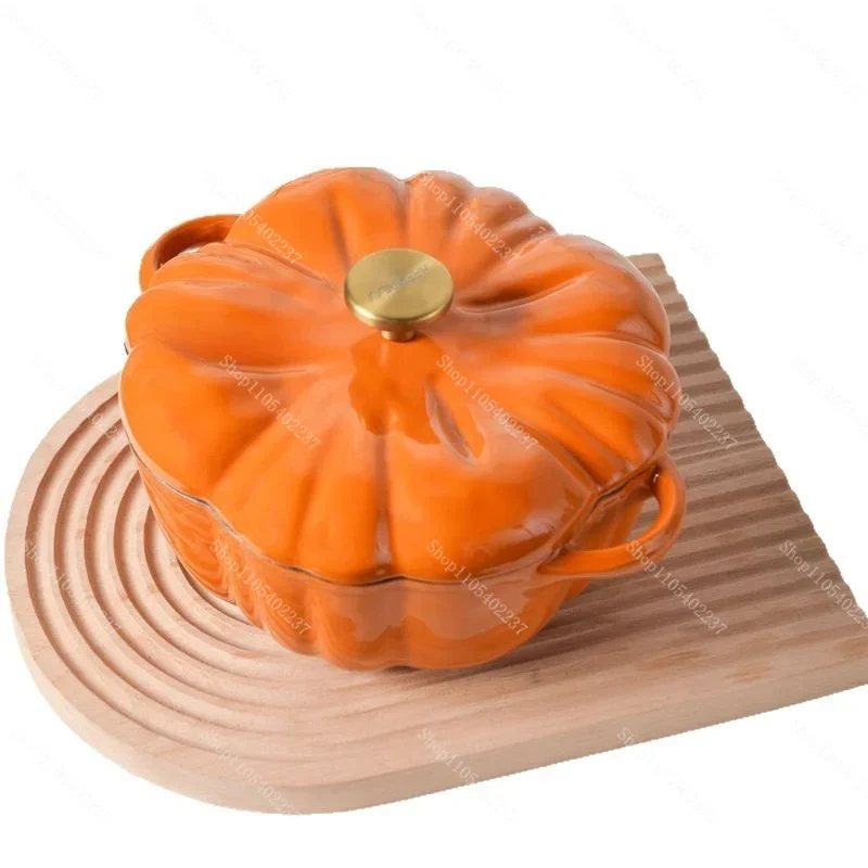 Pumpkin Shape Enamel Cooking Pot, Multi-functional Pan for Stew Fry Boil, Compatible with Induction Cooker Home Kitchen