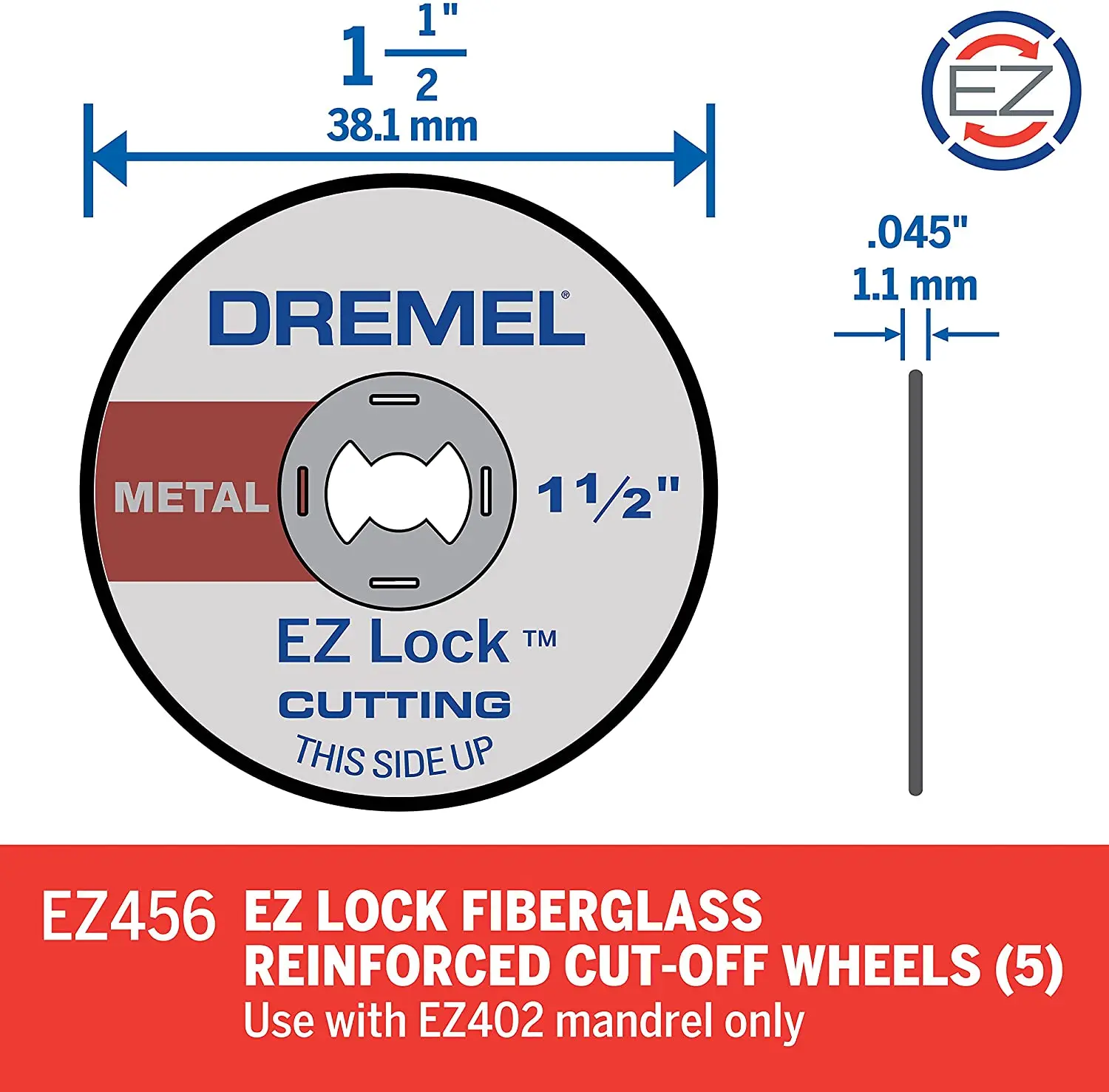 Dremel EZ456 1/2-Inch Cutting Discs 5pcs EZ Lock Fiberglass Reinforced Cut-off Wheels Dremel Accessories for Cutting Metal