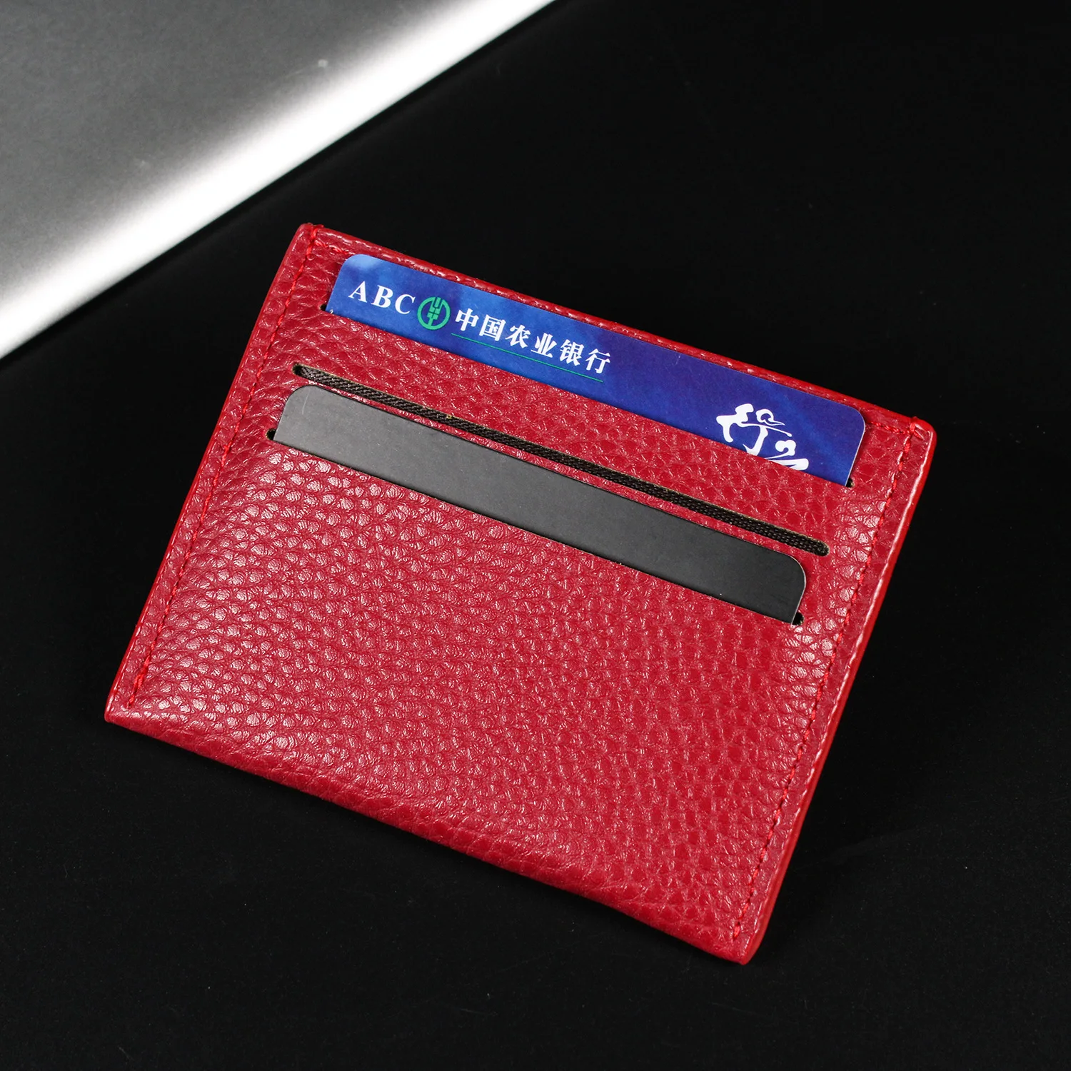 PU Leather Card Holder Woman Designer Wallet Slim Luxury Card Holder Litchi Pattern Business Leather Wallet For Business Travel