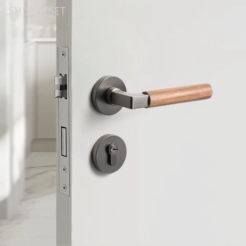 

High Quality Walnut Handle Bedroom Door Lock Mute Security Door Locks Indoor Hardware Retro Mechanical Lockset with The Key