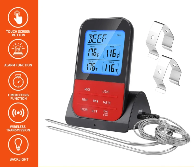 Wireless Waterproof Digital Cooking Meat Food Thermometer Kitchen Oven Food Grilling Smoker Probe BBQ Temperature Alarm Timer