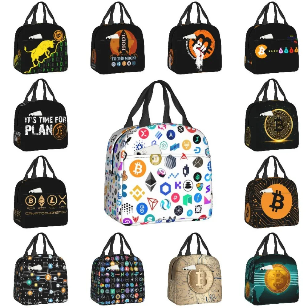 Bolsa de almuerzo con logotipo de criptomoneda Blockchain Ethereum Bitcoin Cooler, lonchera con aislamiento térmico para mujeres y niños, bolsas de comida para Picnic