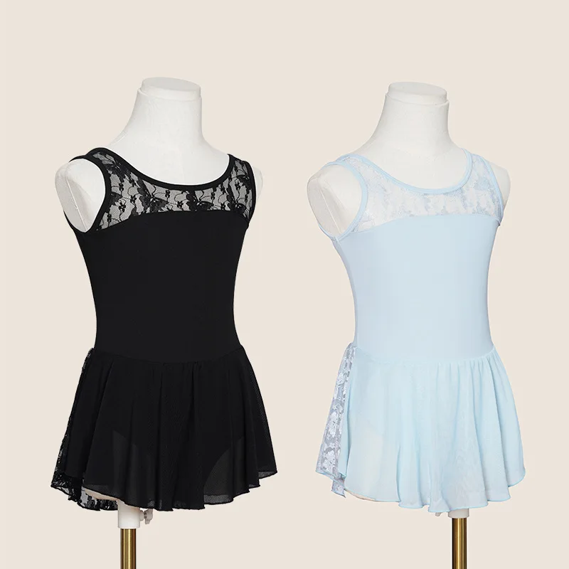 1 unids/lote niños moda encaje gasa patchwork ballet danza leotardo niña sólido verano entrenamiento vestido de baile