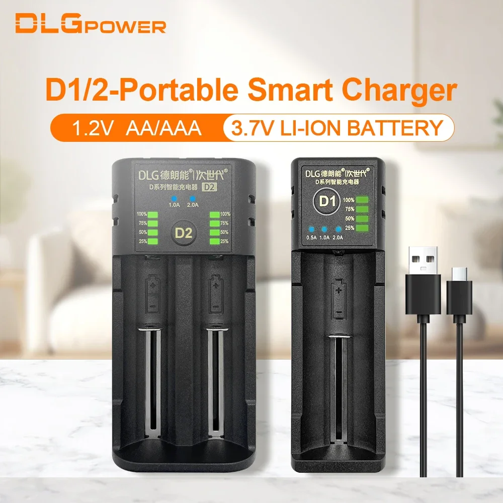 

DLG D1/D2 Multifunctional Intelligent Charger for AA/AAA/18650/26650/18490/16340/14500/21700 Lithium Battery Type-C LEDdisplay