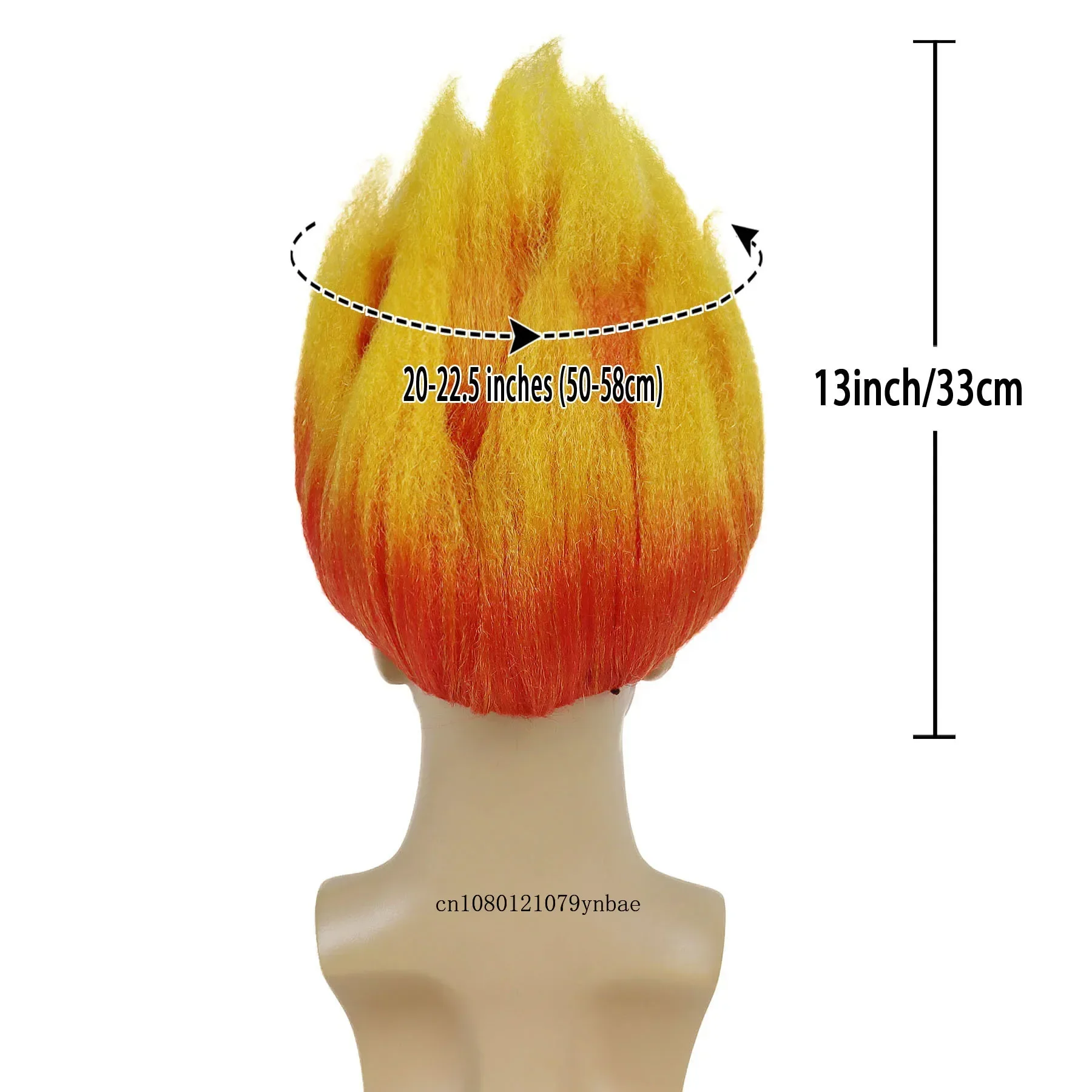 Synthetic Orange and Yellow Fire Wigs with Necktie Set Short Anime Cosplay Wig for Men Halloween Carnival Party Costume Use