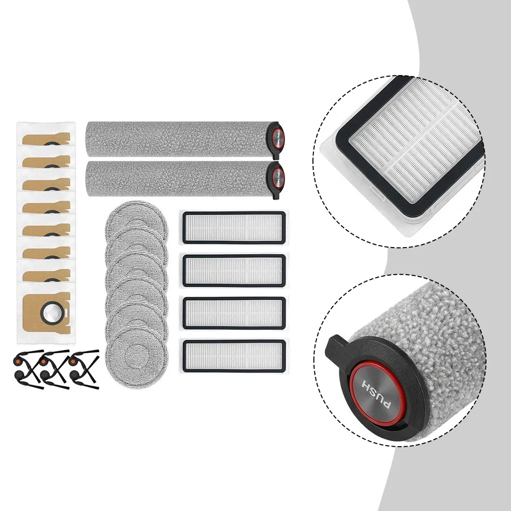 For Mijia 6 for Max PV11CN 6 for Pro Vacuum Cleaner Accessory Set with Nylon Side Brushes Microfiber Mop Cloths Plastic Roller
