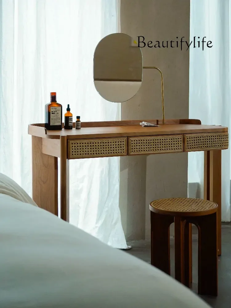 Time View Dresser Black Walnut Cherrywood Solid Wood Rattan Nordic Modern Minimalist Makeup Table