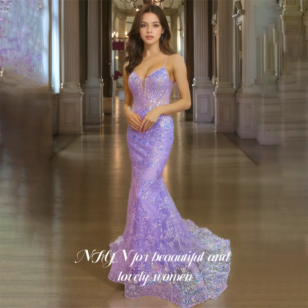 

NFYN Lilac Mermaid Wedding Party Dresses Appliques Lace Ball Gown Women's Evening Dresses Sweetheart Prom Dresses Customized